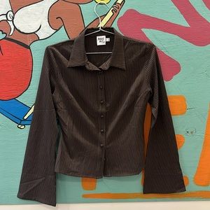 Princess Polly Anni Pinstripe Shirt / blouse / bell sleeve US 4 Small / brown S